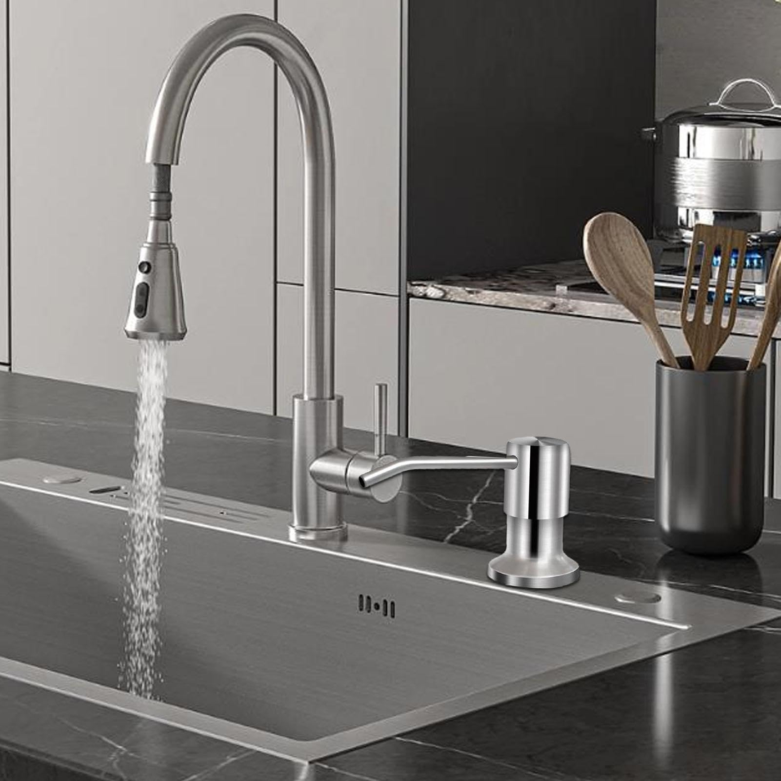 Dispensador de jabón para fregadero de cocina, dispensador de jabón líquido de acero inoxidable, botella de 350 ml/500 ml, rotación de 360 grados, dispensador de jabón para platos de
