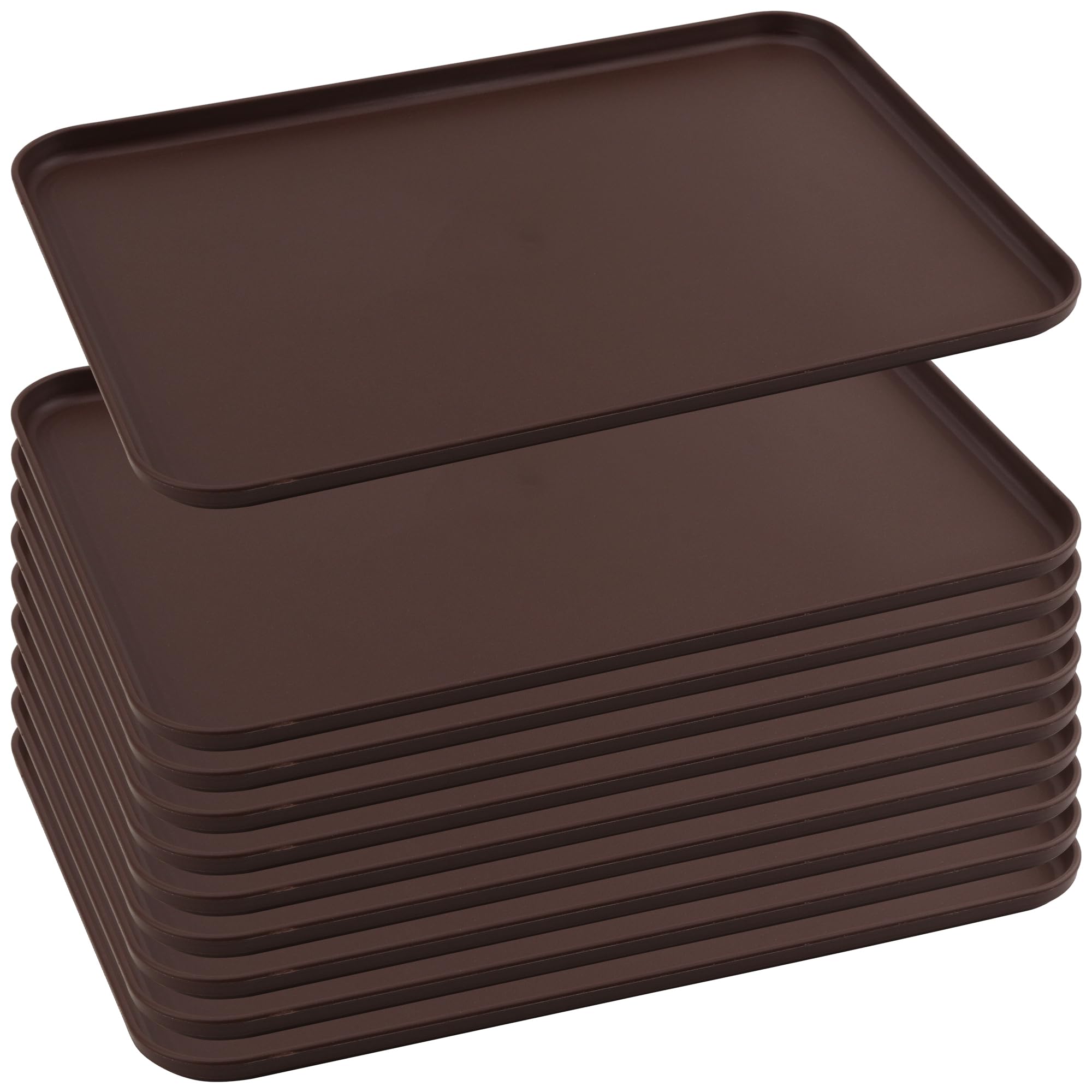 KEILEOHO 10 Pack Plastic Fast Food Serving Tray, Brown, 38x26.5x1.5 cm, for Restaurant and Cafe