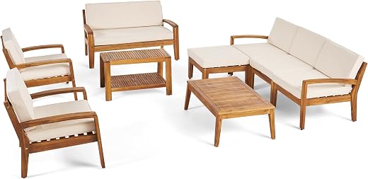 7-Piece Outdoor Furniture Set, Light Wood