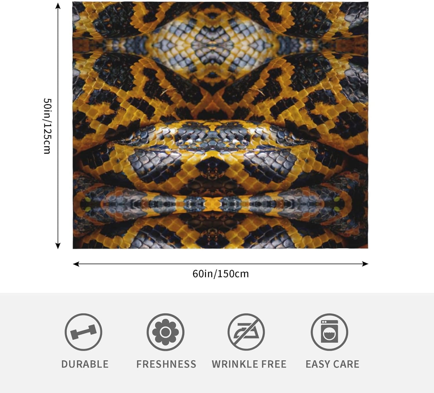 Yellow Snake Print Cozy Soft Blankets Warm 50x60 in Lightweight Blanket for Camping Travel