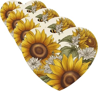 Bees Sunflowers Daisy Rose Flowers Car Air Fresheners 4 Pcs Heart Shape Hanging Car Air Freshener Fragrance Scented Cards Auto Mirror Pendant Aromatherapy Tablets For Car Home Office Closet Bathroom