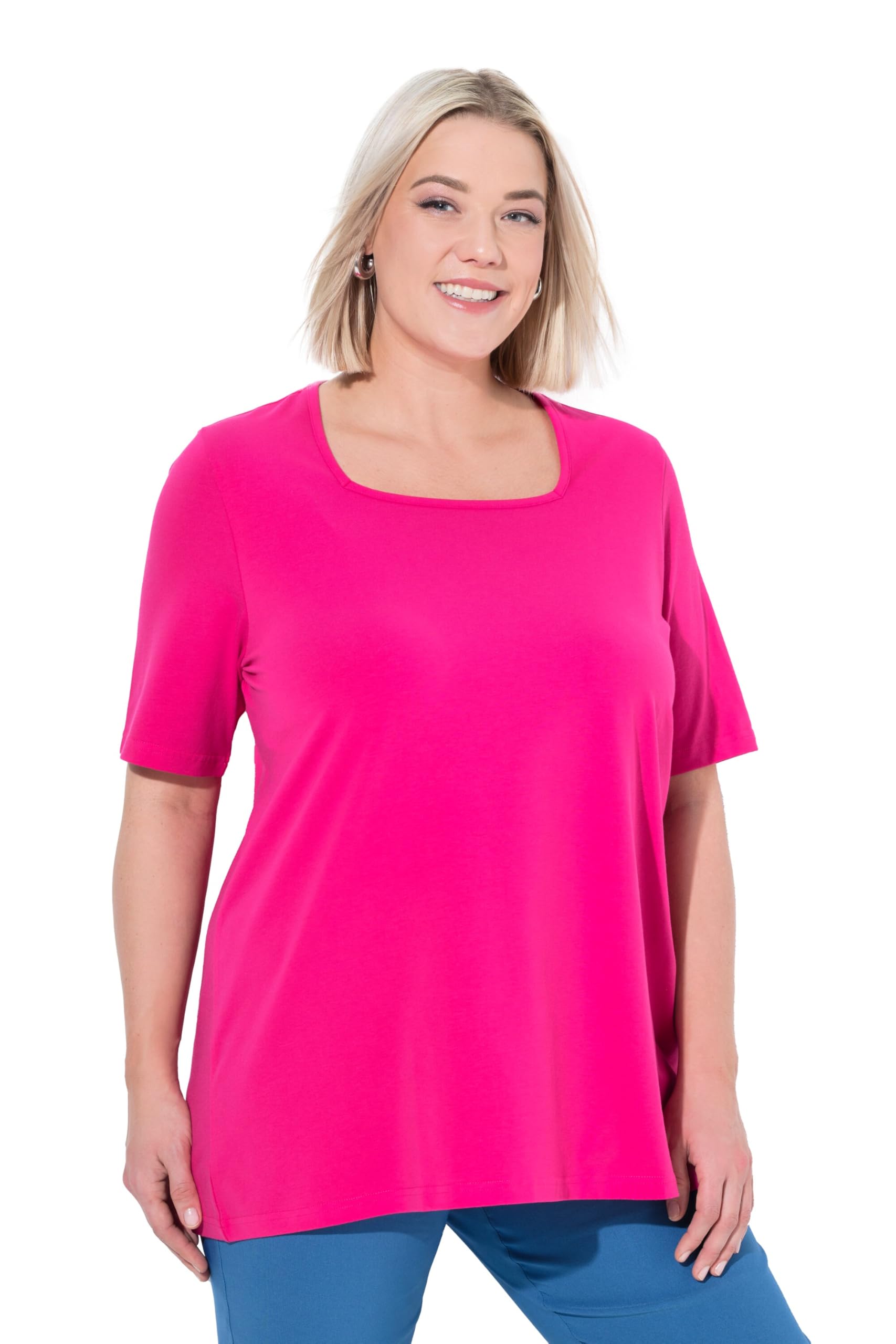 Ulla Popken Damen große Größen Übergrößen Plus Size T-Shirt, A-Linie, Carré-Ausschnitt, Halbarm 807286