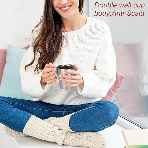 Miniatura 5 de Tazas de café apilables para acampar con asa, tazas de café aisladas de acero inoxidable de 10.1 fl oz y 10 onzas de doble pared con estante, tazas