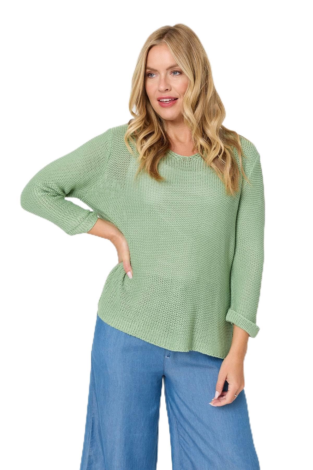 Izabel London Green Mesh Relaxed 3/4 Sleeve Top - Women's Size 12-14