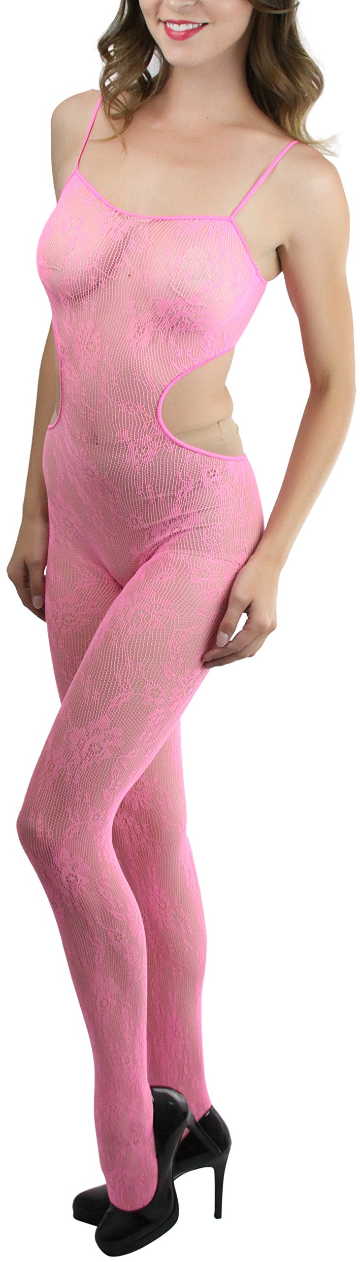 ToBeInStyle Women’s Bodystocking Crotchless Peek-A-Boo Fishnet Lace Bodysuit