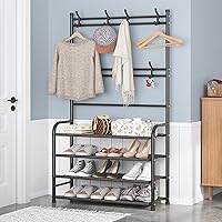 Vista 2 de Zapatero independiente con 8 ganchos para entrada, dormitorio, armario, 4 niveles, color negro