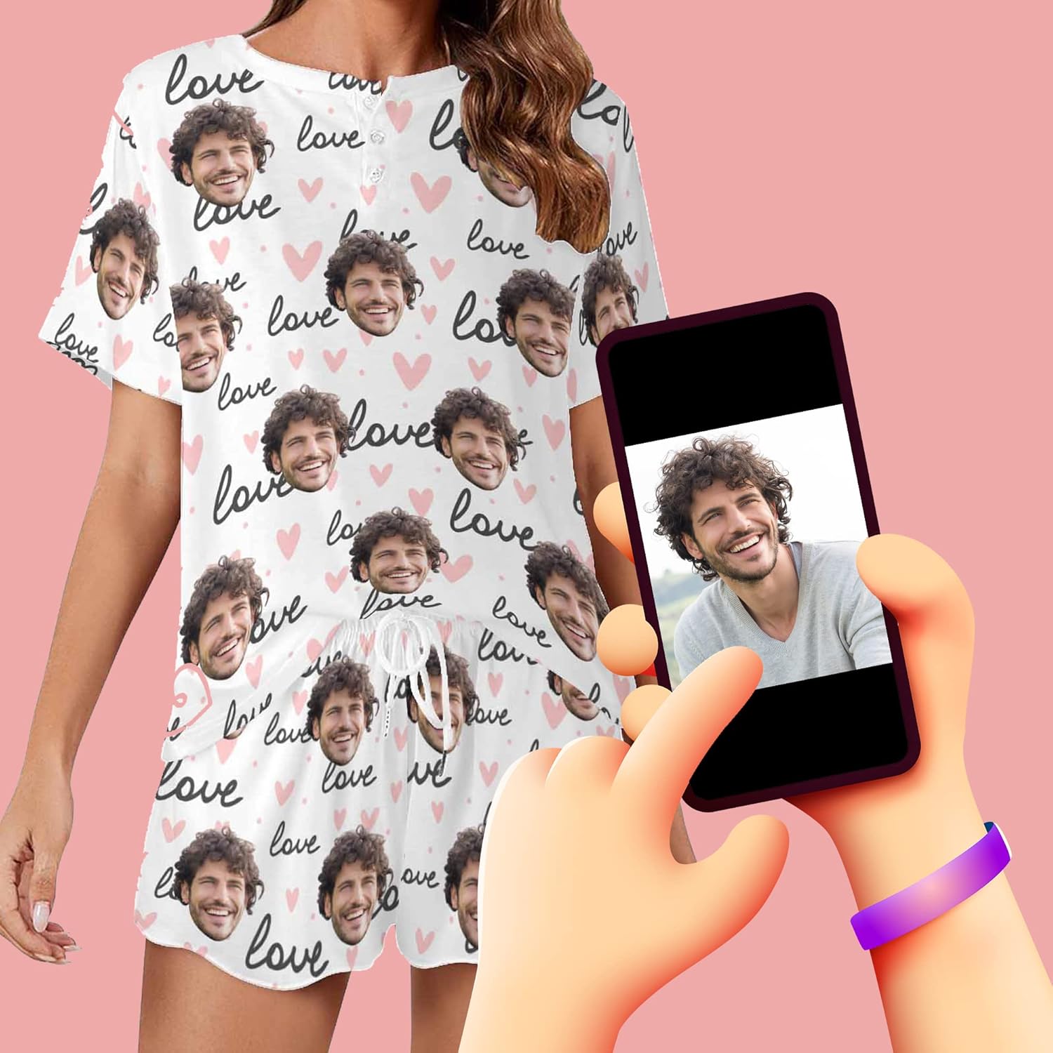 Artsadd Custom Pajama Set for Women, Short Sleeve Pajamas Homewear Loungewear Personalized Great Gift for Her - Image 2