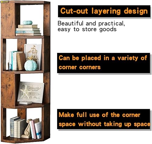 Miniatura 7 de NEWSENDY Estantería de madera de 4 niveles, estante independiente para libros, moderno organizador de almacenamiento abierto para dormitorio, sala