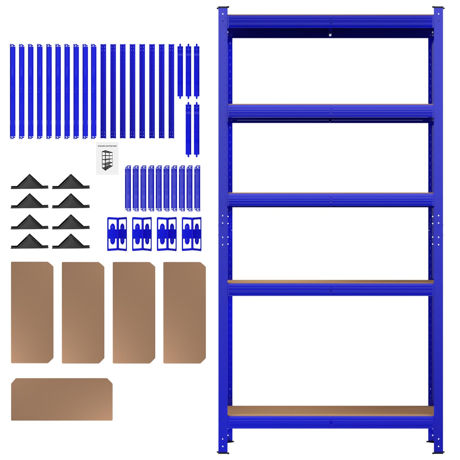 Garage Shelving Units, Heavy Duty Garage Shelves Made of Steel, 5 Tier Boltless Garage Shelft Metal Multi Use and Capacity 175kg/Tier, Storage Shelves for Warehouse/Workshop/Office (150x70x30cm, Blue)
