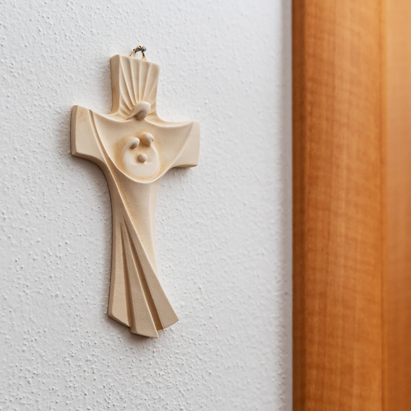 HOLY FAMILY Crucifijo Cruz resina y polvo de mármol Jesús Sagrada Familia de pared 30 cm/En clave moderna | Único en su género | Producto artesanal Made in Italy