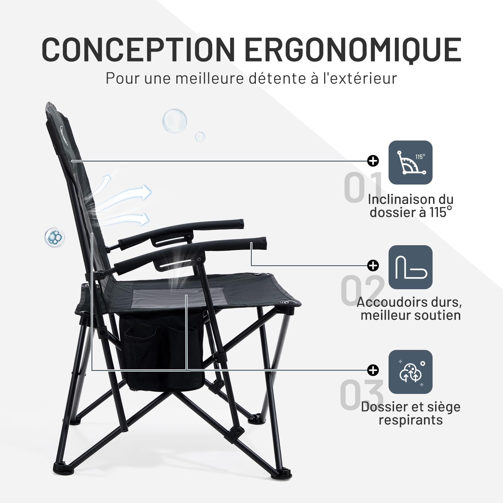 TIMBER RIDGE Chaise de Camping Pliante pour Adultes 150kg Chaise de Plage Légère Fauteuil L'extérieur Dossier en Maille Confortable pour Camping Festival Pêche Jardin