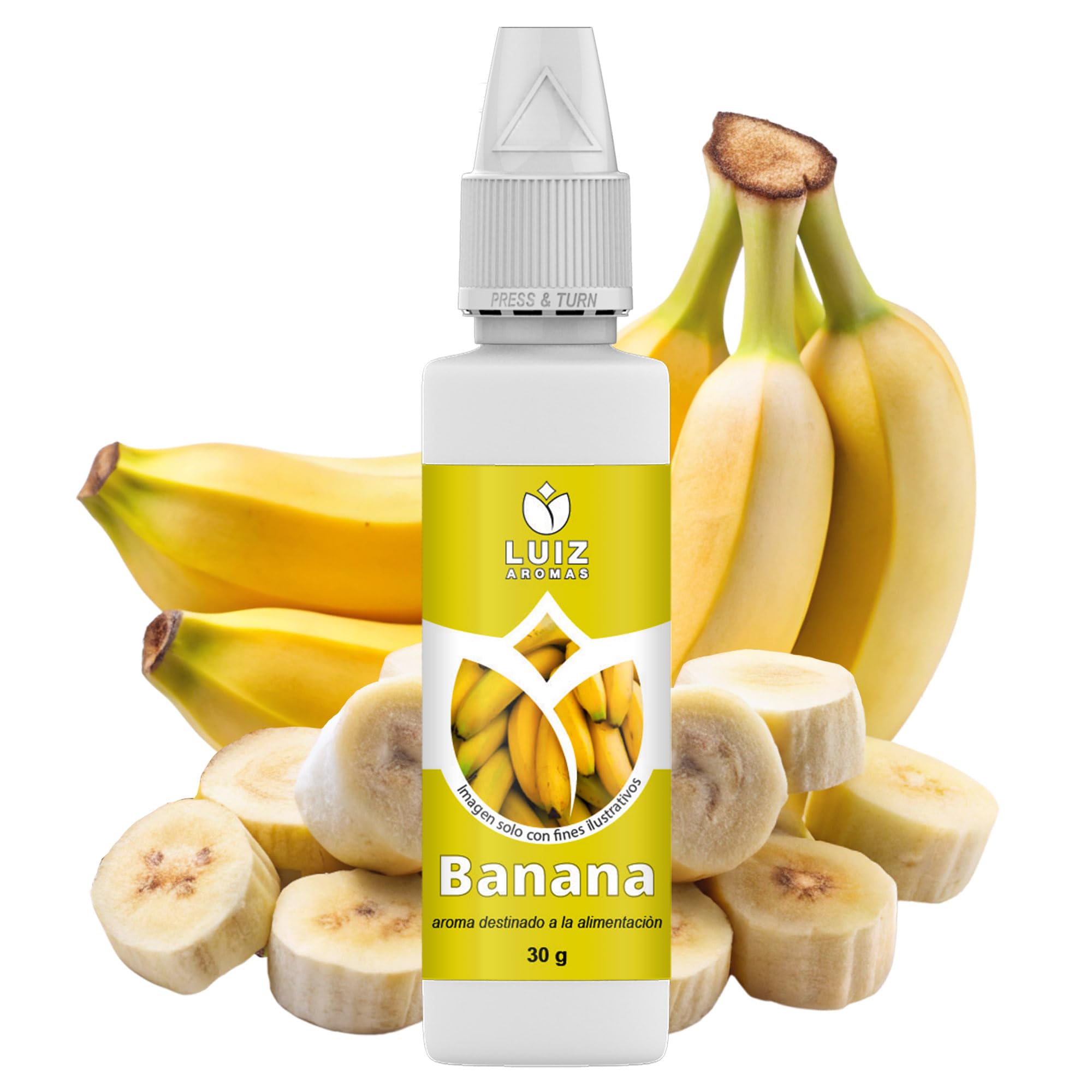 LUIZ AROMAS | Aroma Banana - Aroma Alimentario en Gotas para dulces de Hornear, Pasteles, Bizcochos y Tartas | Producto Vegano sin Calorías y sin Azucar | Producto 100% Italiano (30g)