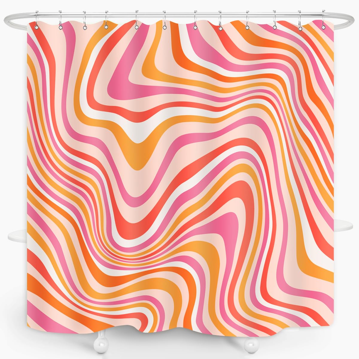 ZXMBF Abstract Modern Spiral Swirl Shower Curtain Retro 70s Art Pink Orange Groovy Aesthetic Fluid Home Bathroom Decor Waterproof Fabric 72Lx72W Inch with 12PCS Hooks