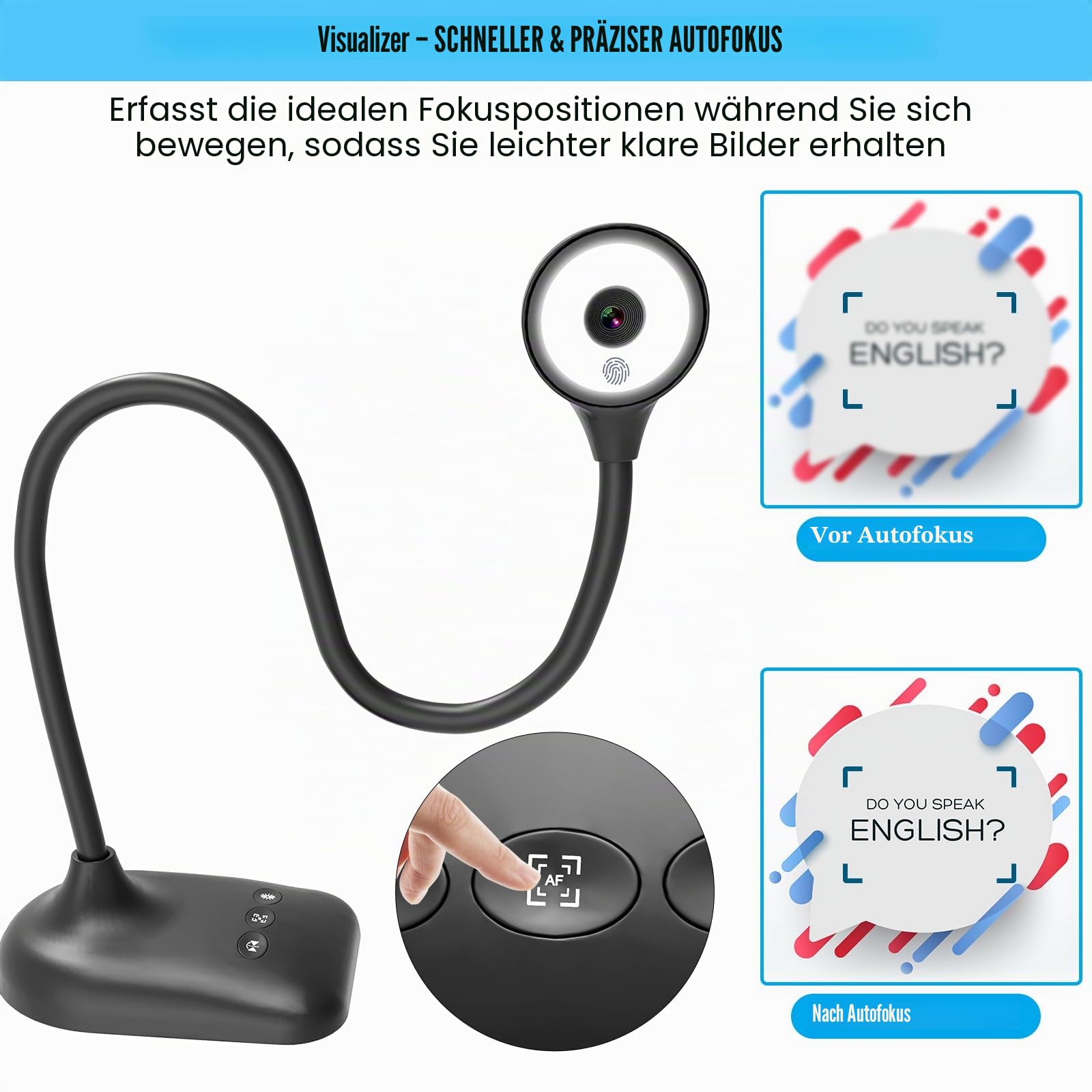 Dokumentenkamera für Lehrer, Doc Kamera, USB Visualizer mit LED-Licht, Autofokus, Bildinvertierung, Falten, für Mac OS, Windows, Chromebook