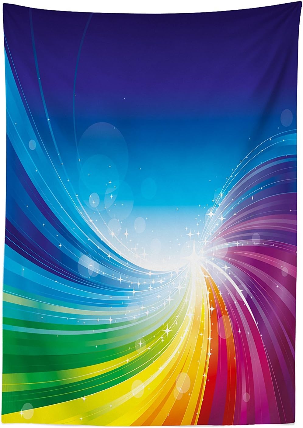 Ambesonne Colorful Tablecloth, Funky Pop Art Radiant Lines Design in Wave-Like Color Reflections Image, Dining Room Kitchen Rectangular Table Cover, 52" X 70", Blue Multicolor