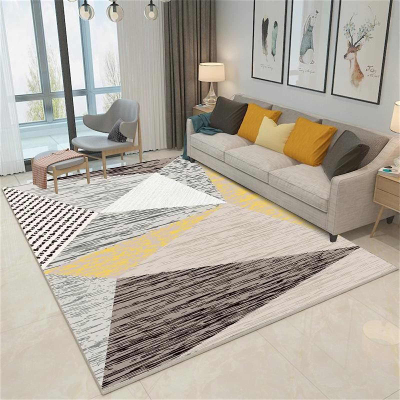 Tapis de chambre fille multicolore géométrique pour salon chic