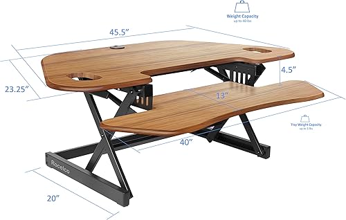 Miniatura 4 de Rocelco Convertidor de escritorio de esquina ajustable de 46 pulgadas de altura con brazo de monitor doble, elevador rápido para estación de trabajo