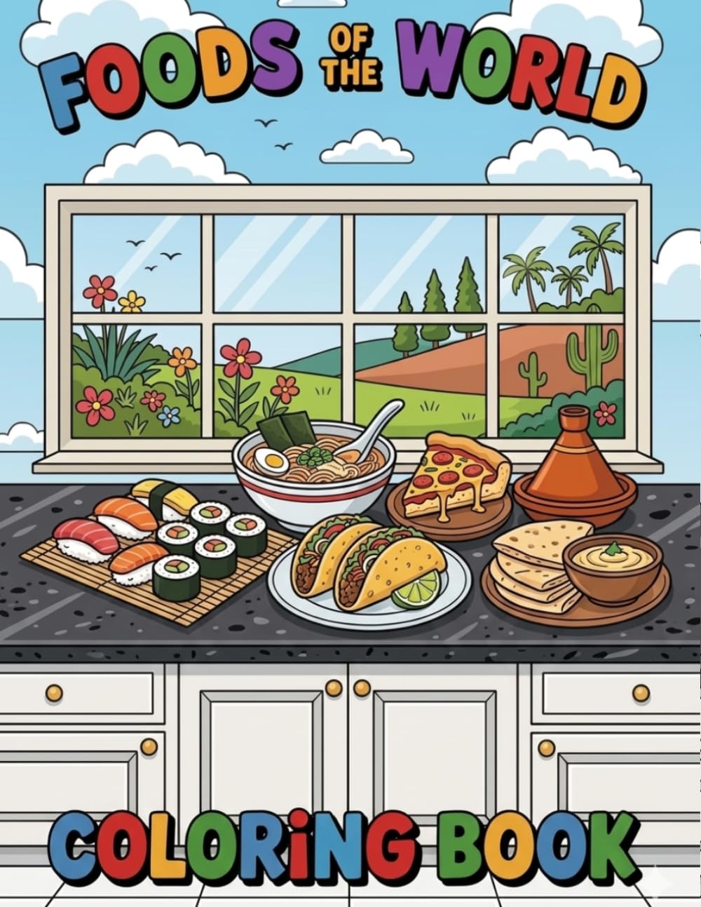 FOODS OF THE WORLD: A Fun and Educational Coloring Book for Kids and Early Teens | Explore 30 Different Foods From Around The Globe with Easy, Bold Coloring Pages
