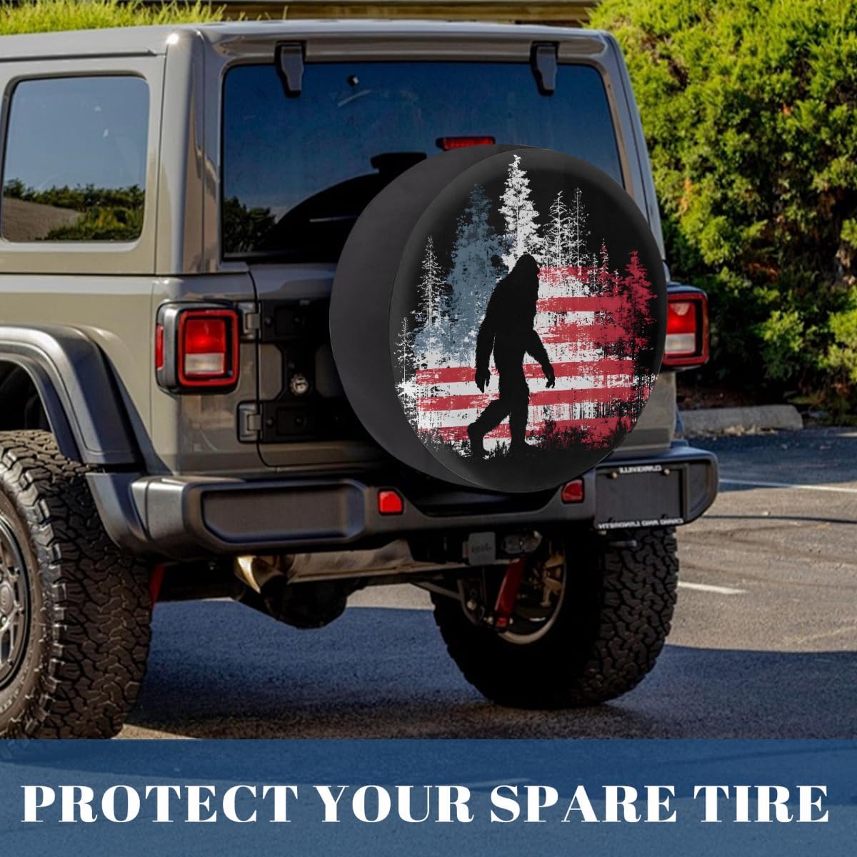 Bigfoot American Flag RV Camping Spare Tire Covers Weatherproof Dustproof Tire Covers for Travel Trailer Camper Jeep RV SUV Truck Wheel Protectors Cover Fit 17inch
