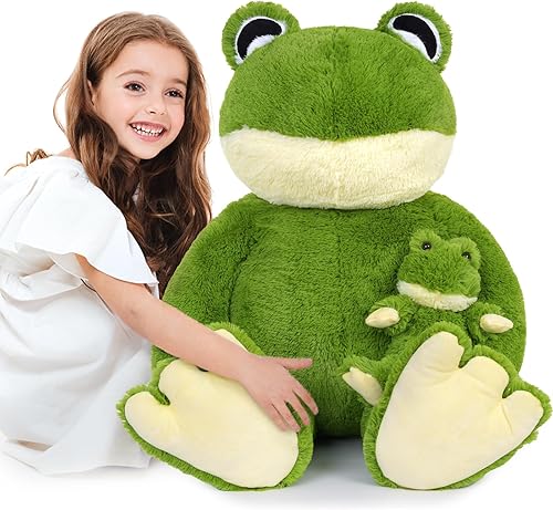 MorisMos Rana de peluche gigante, rana de peluche grande de 36.2 pulgadas con rana bebé para niños, animal de peluche grande de 3 pies para regalo