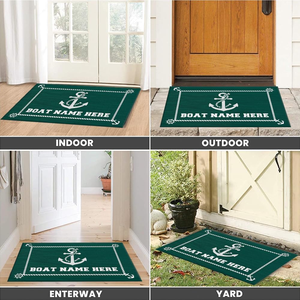 CSKIS Personalized Boat Name Doormat – Custom Nautical Welcome Mat with Anchor and Rope Frame – Marine Decor for Dock, Yacht, or Beach House – Outdoor Waterproof Rug for Sailors and Lake Cabin Owners