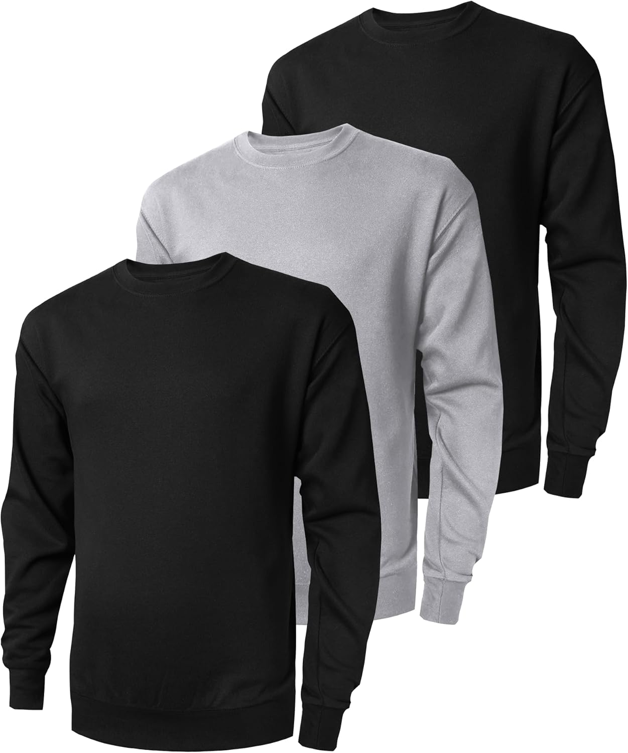 ZITY 3 Pack Men's Crewneck Sweatshirts Lightweight Long Sleeve Casual Pullover Moisture Wicking Sweatshirts for Men