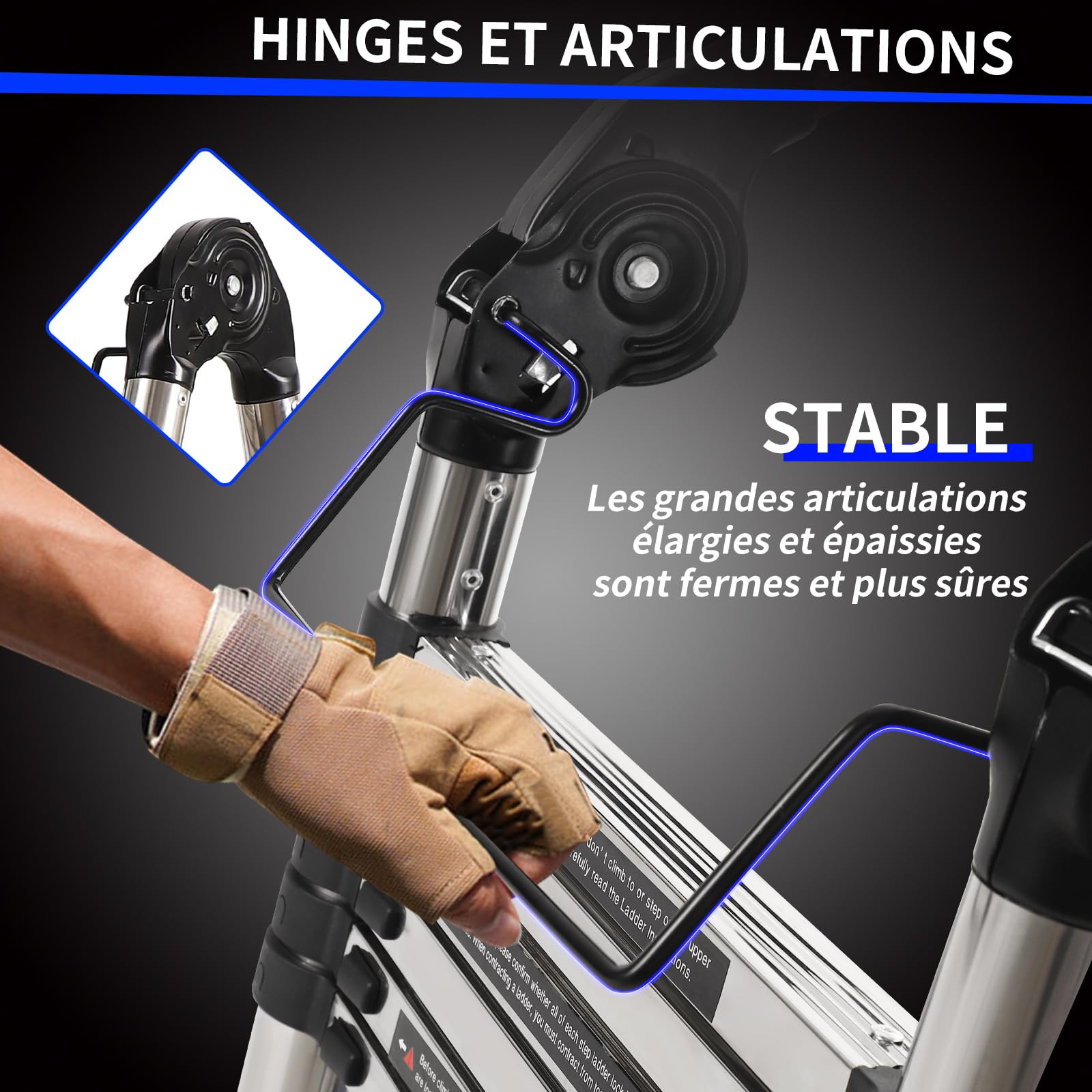 JADDUO Échelle Télescopique en Aluminium 5.6 m (2.8 m + 2.8 m) avec Stabilisateur et Roues Capacité 150 kg Idéale pour Nettoyage Gouttières et Réparations Extérieures