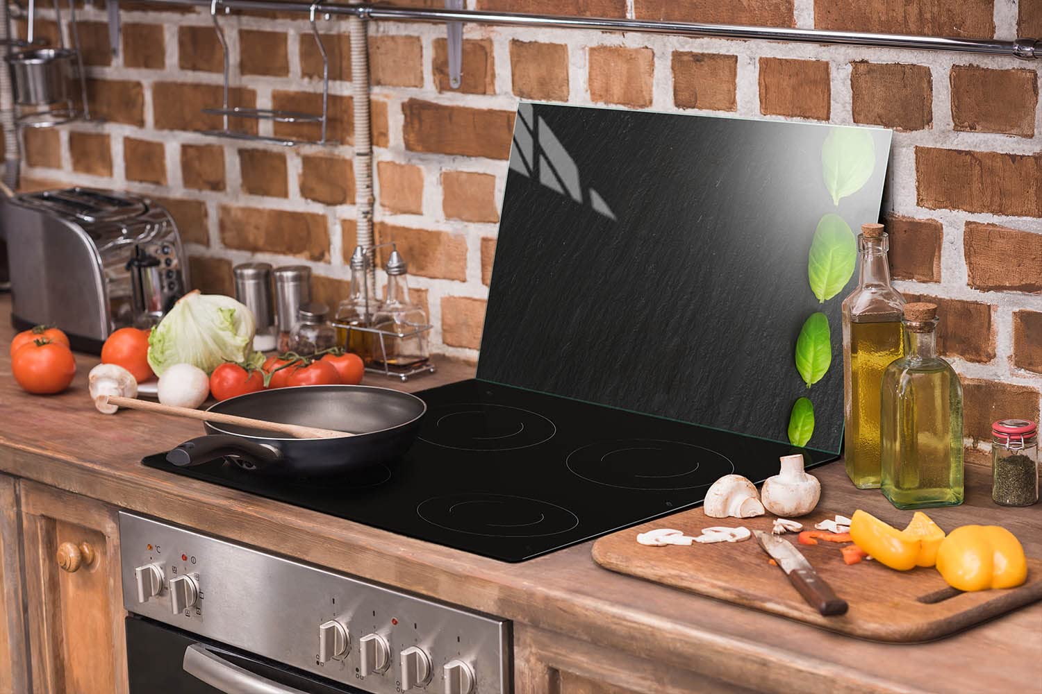 Placa protectora de vitrocerámica 70 x 52 cm 1 pieza cocina eléctrica universal para inducción protección contra salpicaduras tabla de cortar de vidrio templado como decoración, ALBAHACA