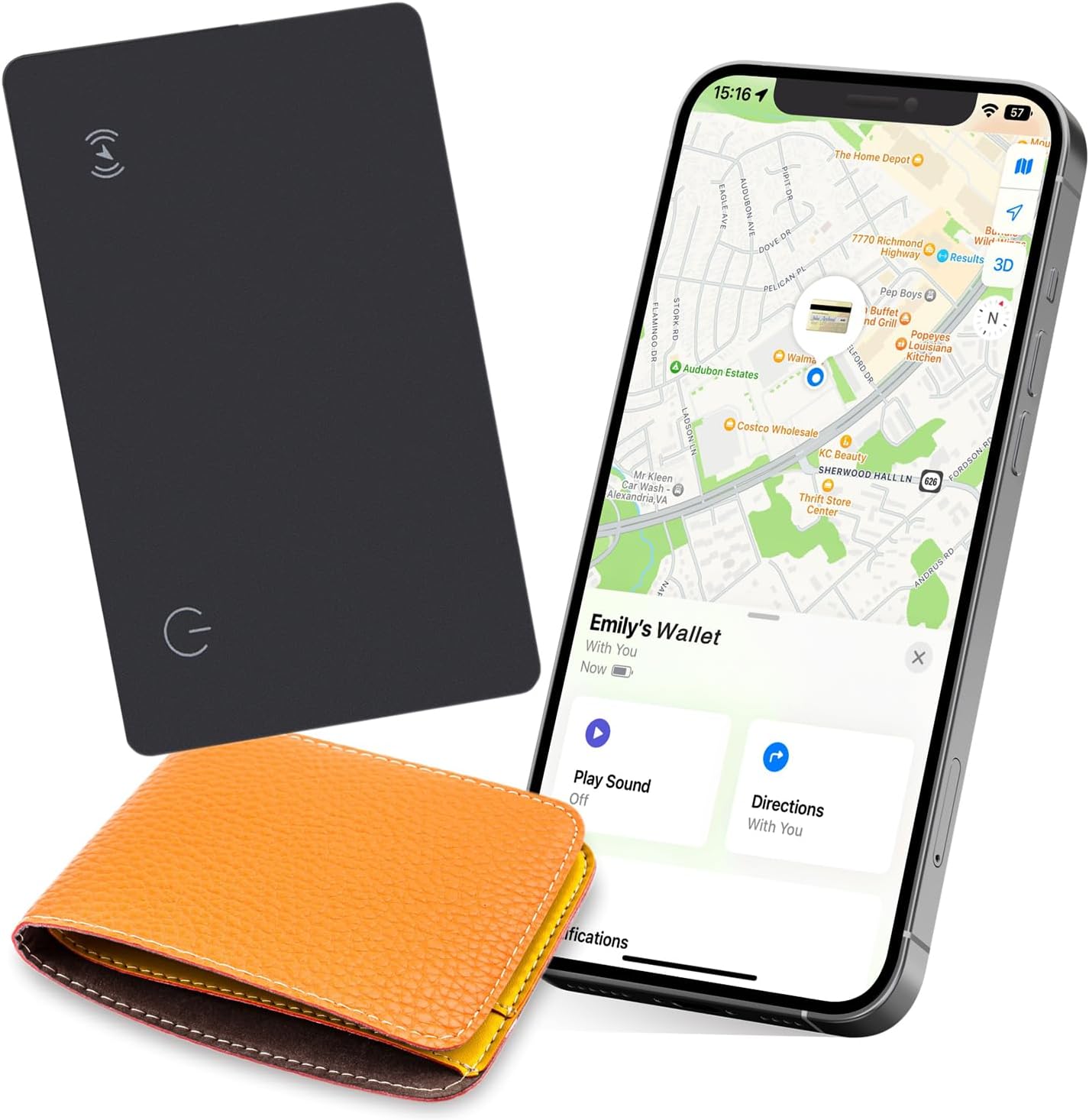Eelexa Wallet Tracker Card, Rechargeable, Works with Apple Find My, Black