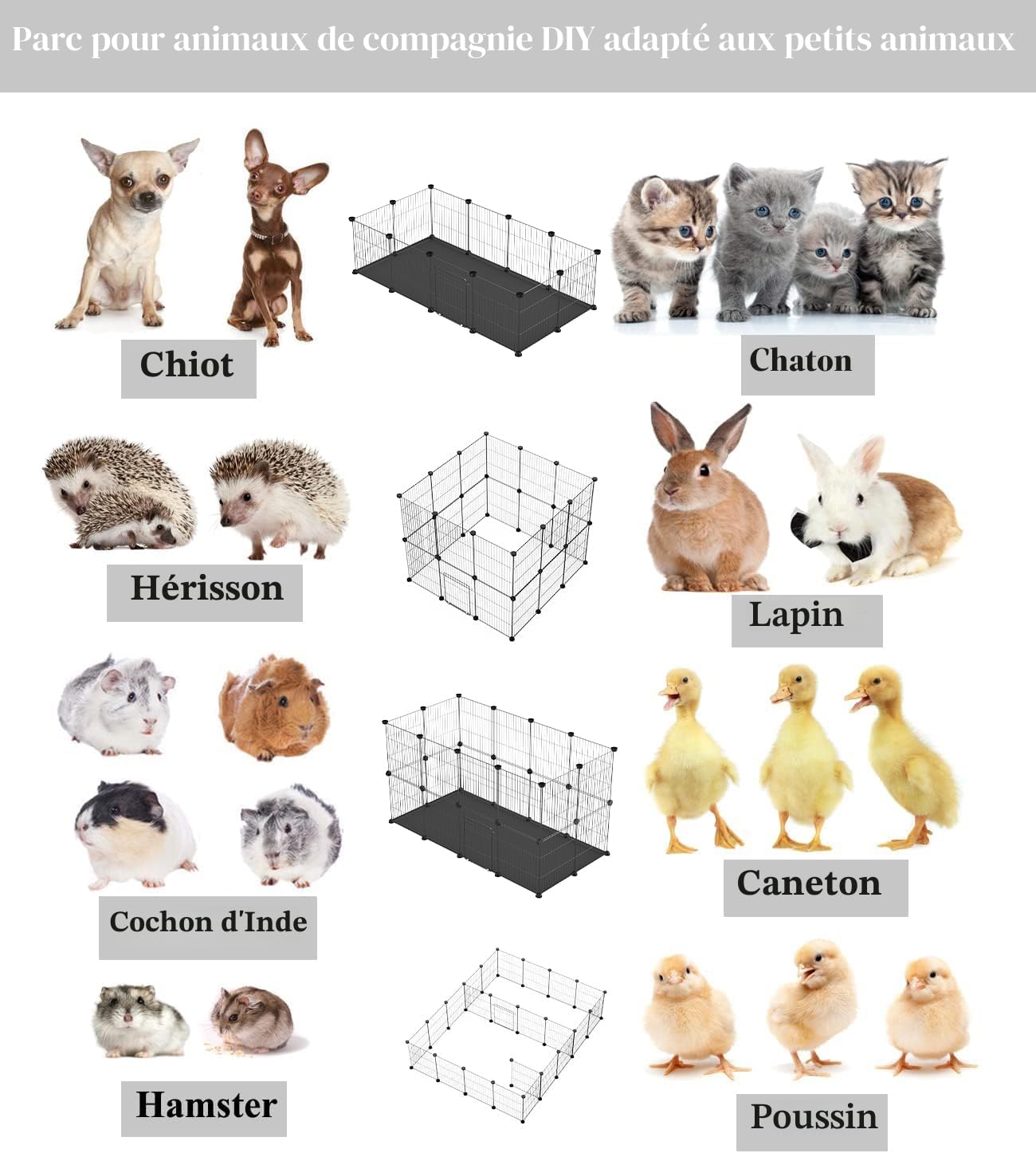 PILIN Enclos pour Lapin, clôture en métal, Cage métallique avec Tapis étanche, Montage de différentes Tailles de Cage métallique 30x38 24 pièces