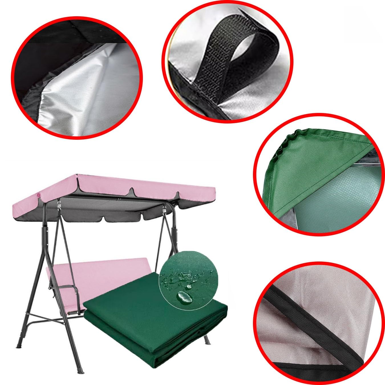 Tenda di Ricambio per Altalena Hollywood 140cm 160cm 190cm Telo Baldacchino per Altalena da Giardino 3 Posti, Copertura di Ricambio per Dondolo(Dark Green,195x125 CM (77x49 in))