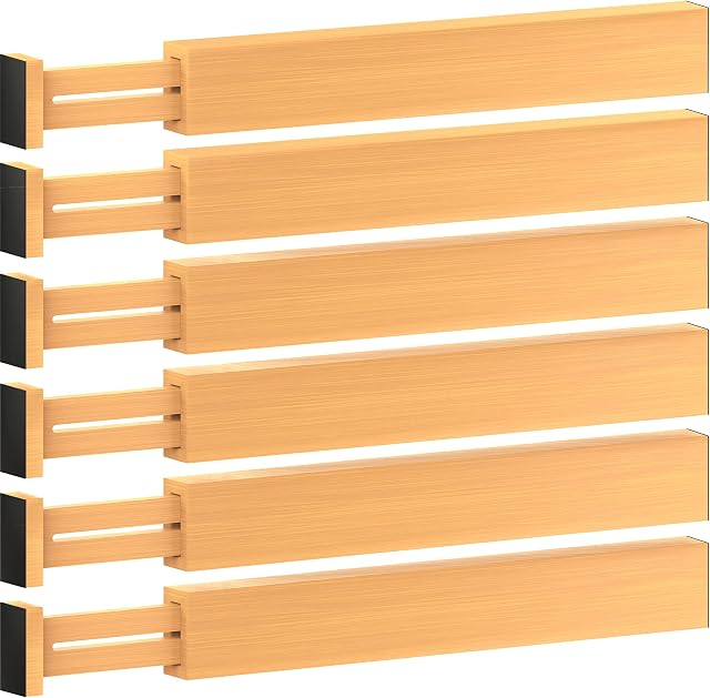 Large Kitchen Drawer Organizer - Expandable Bamboo Drawer Dividers (17" - 21.5") - Adjustable Separators for Kitchen, Clothes, Dresser, Bedroom, Bathroom, and Desk Drawers - 6-Pack