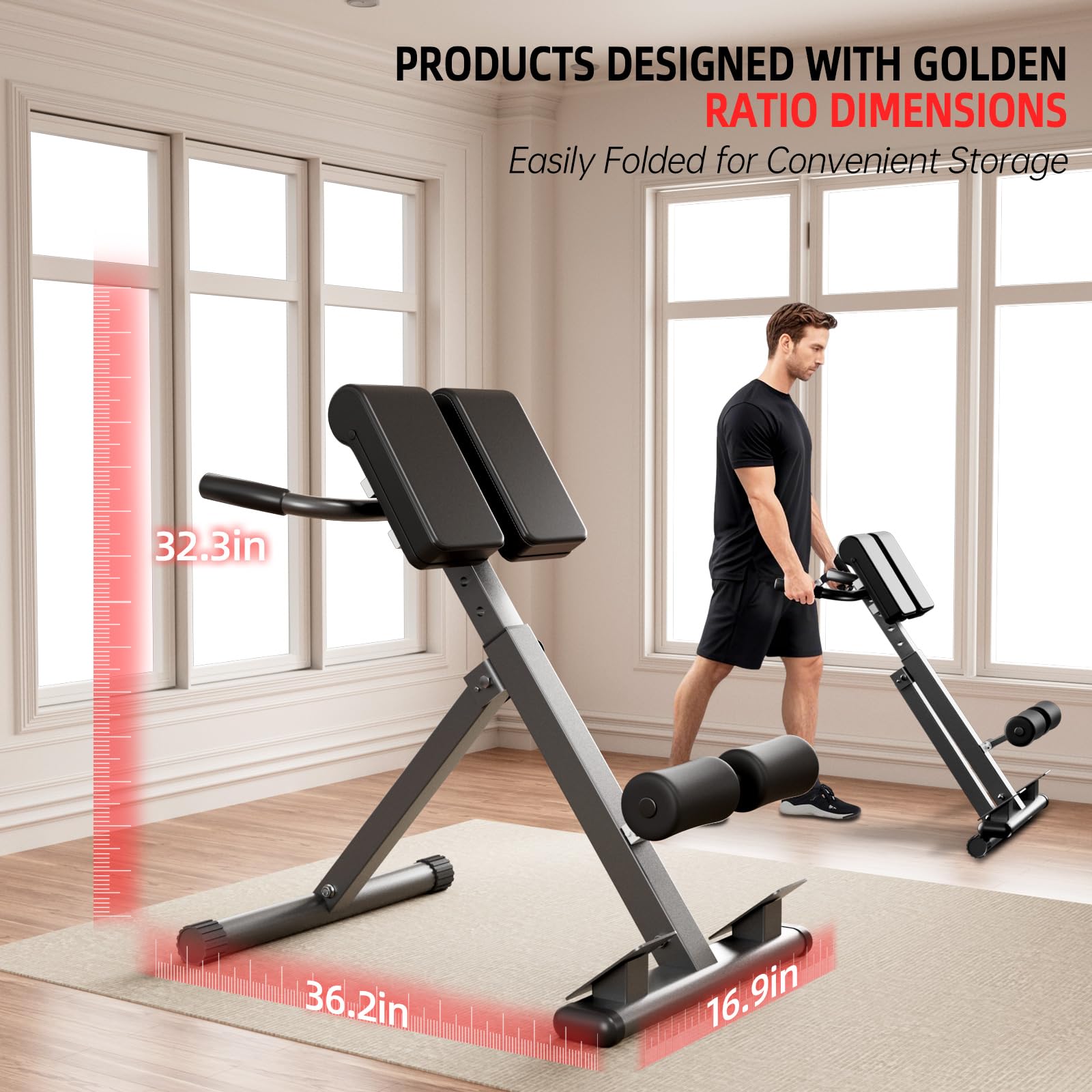 Banco de hiperextensión para silla romana, máquina de extensión de espalda ajustable para glúteos, isquiotibiales y espalda baja, equipo de entrenamiento plegable multiusos para gimnasio en