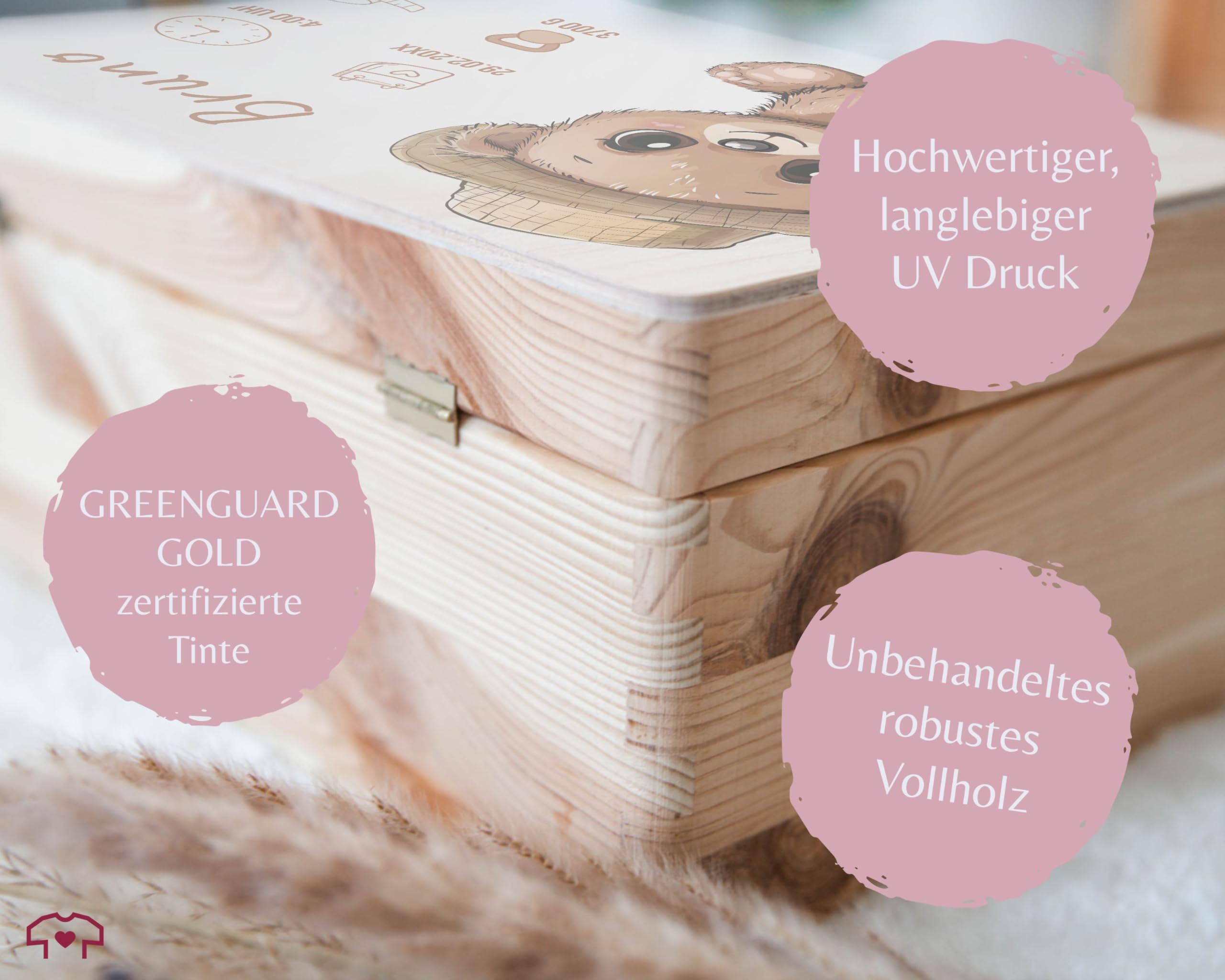 Holz Erinnerungsbox Baby Geschenkbox Holzkiste Baby - Erinnerungskiste Geburt mit Bär und Name | Geschenk Geburt Personalisiert | Personalisierte Babybox - 30 x 20 x 14 - Holz - geburtskiste