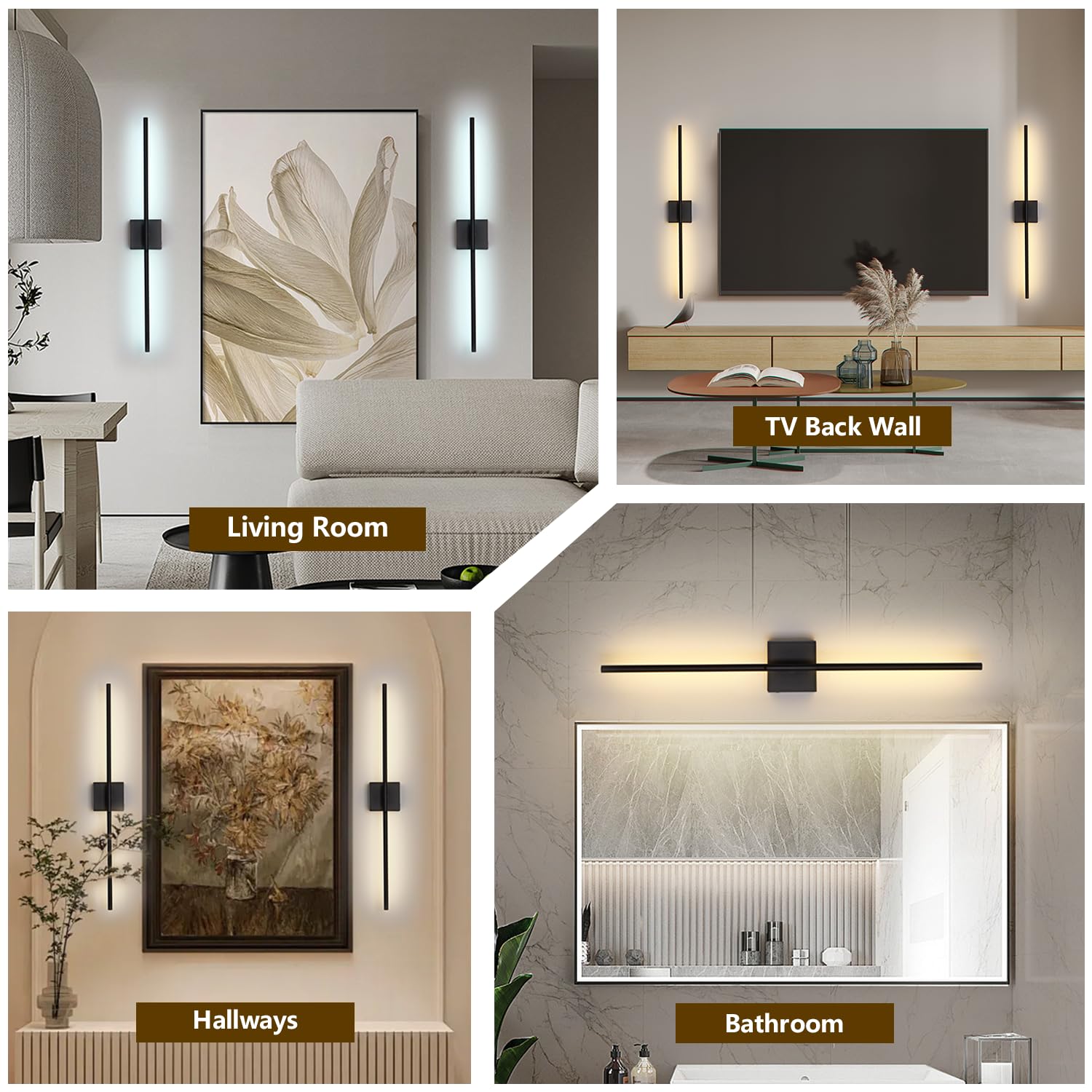 2 Piezas Apliques de Pared LED Sin Cable, USB Recargable Lámpara de pared con Mando y Control Táctil, 6000mAh Batería Luz de Pared Regulables, 350° Giratorio, para Sala de Estar Dormitorio, Negro 80CM