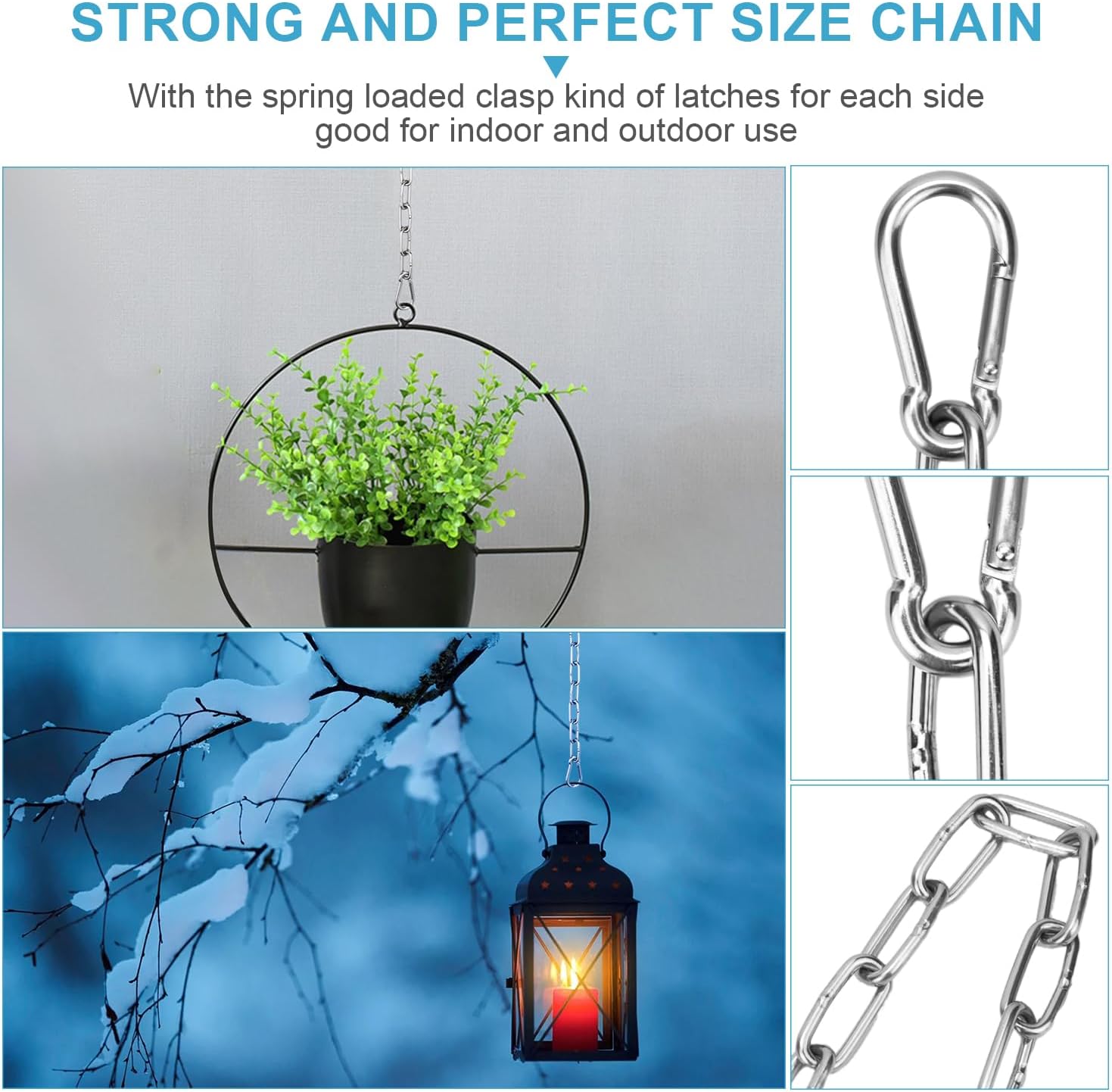 Syocsek 2 Pack Gate Chain Lock for Outdoor Fence with Carabiner, 5/32 x 24 Inch Stainless Steel Link Chains No Fear of Being Bent, Easy to Adjust Barn Chain for Livestock Gate, Silver