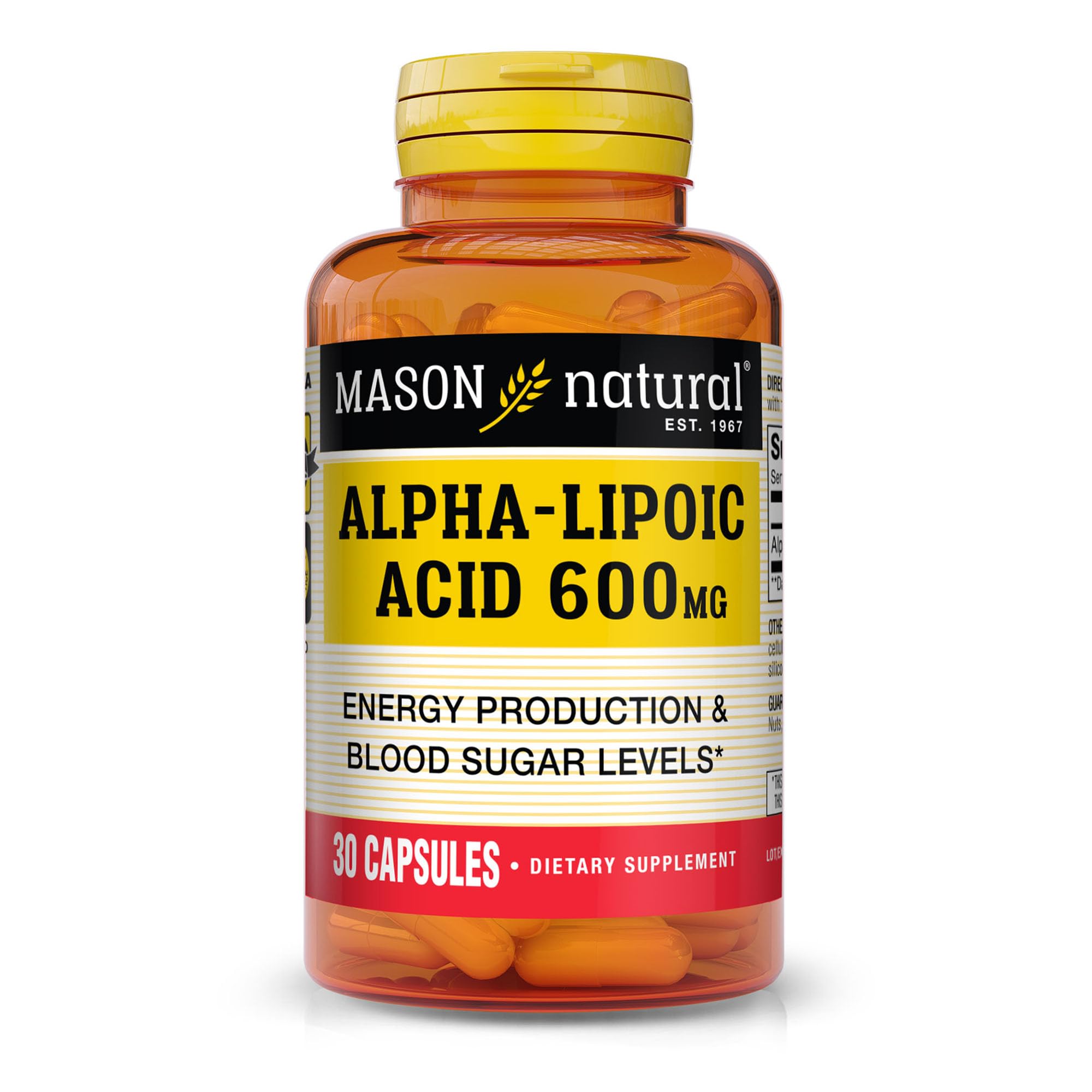 MASON NATURAL Alpha Lipoic Acid 600mg per Serving, Gluten Free ALA Supplement, 30 Capsules