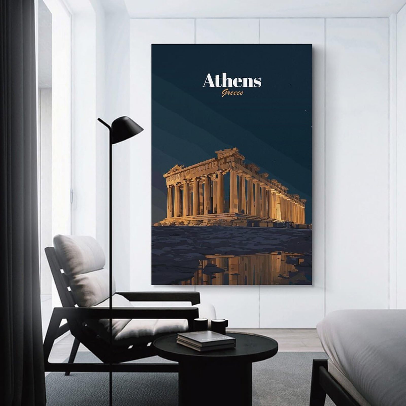 Junmoney Athens Parthenon at Dusk Wall Picture Print, 24x36inch(60x90cm), for Home Office, Desk Area Or Studio, Decorative Artwork for Productive Spaces