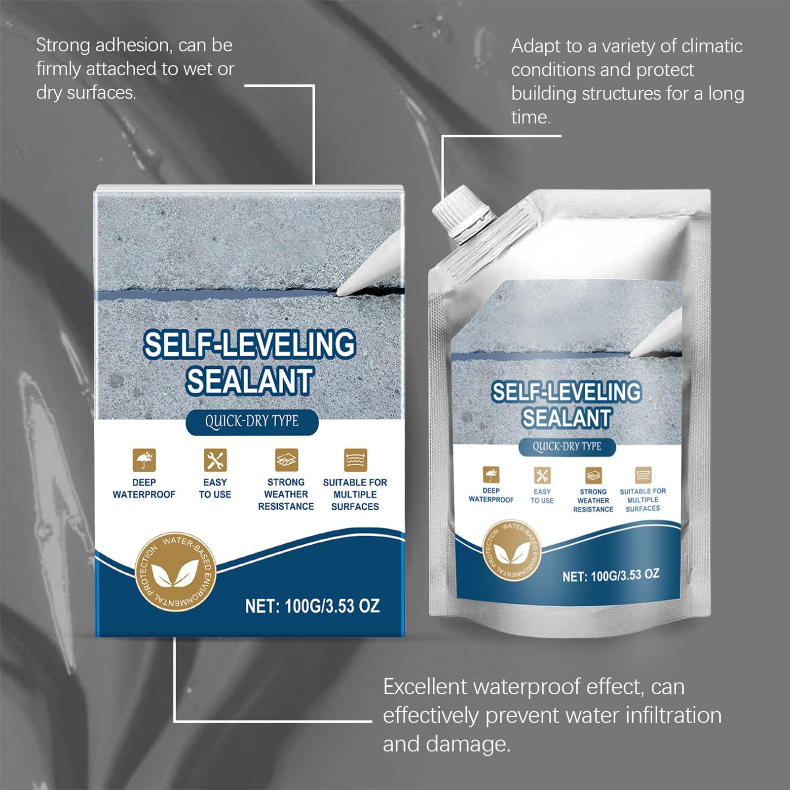 Riempitivo per Crepe di Cemento - 2 Pezzi Sigillante per Calcestruzzo, Riempitore Asfalto Incrinato, Riempitore di Cemento, Filler Foro Parete, Adesivo per Riparazione Delle Crepe per Tetti, Vialetti
