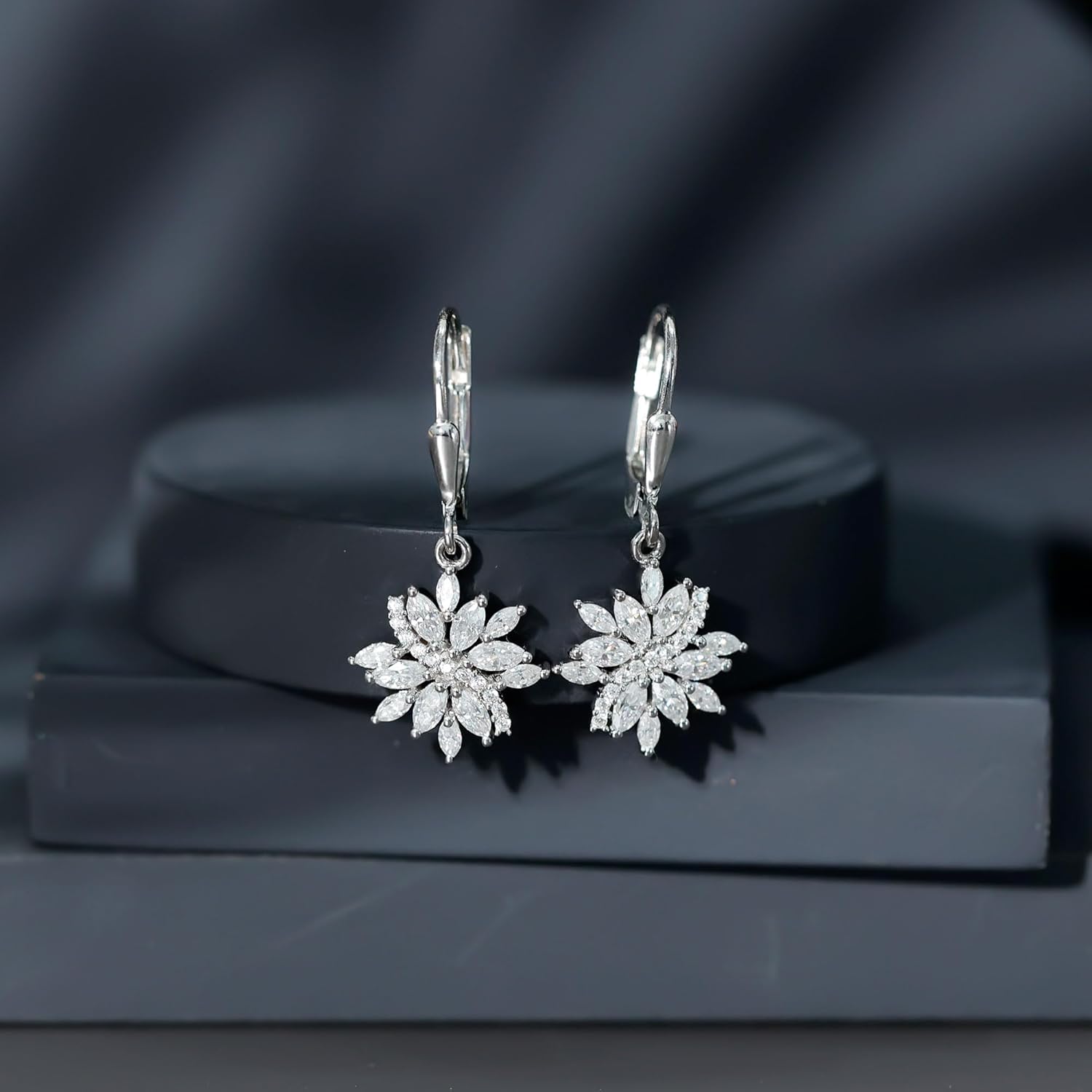 Certified Moissanite Hoop Earrings in Silver, D-Vs1 Quality, Moissanite Flower Drop Earrings - Gift For Special Occasions - Image 5