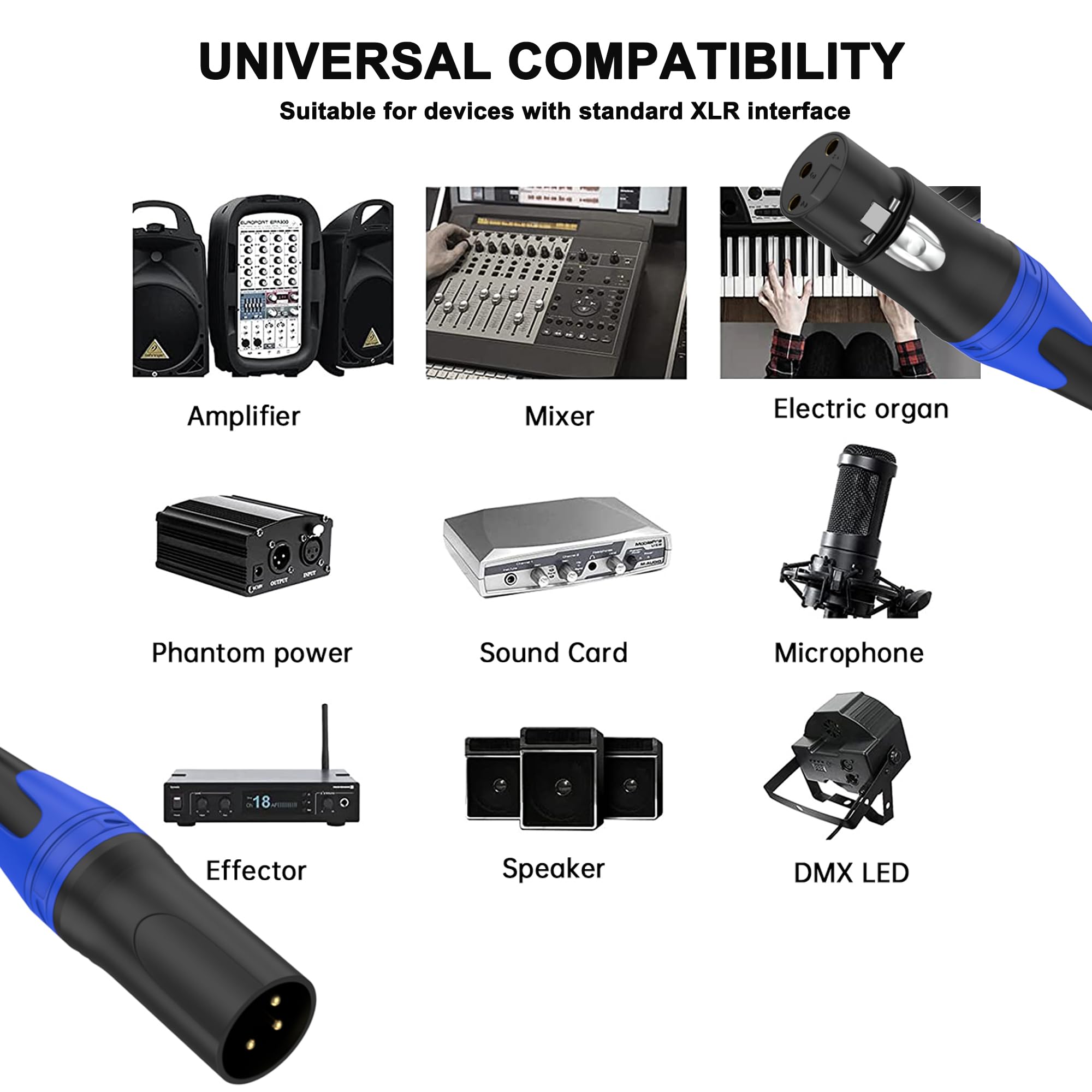 Confezione da 2 cavi XLR da maschio a femmina da 30 m per microfono bilanciato professionale XLR maschio a femmina, cavo di prolunga per microfono
