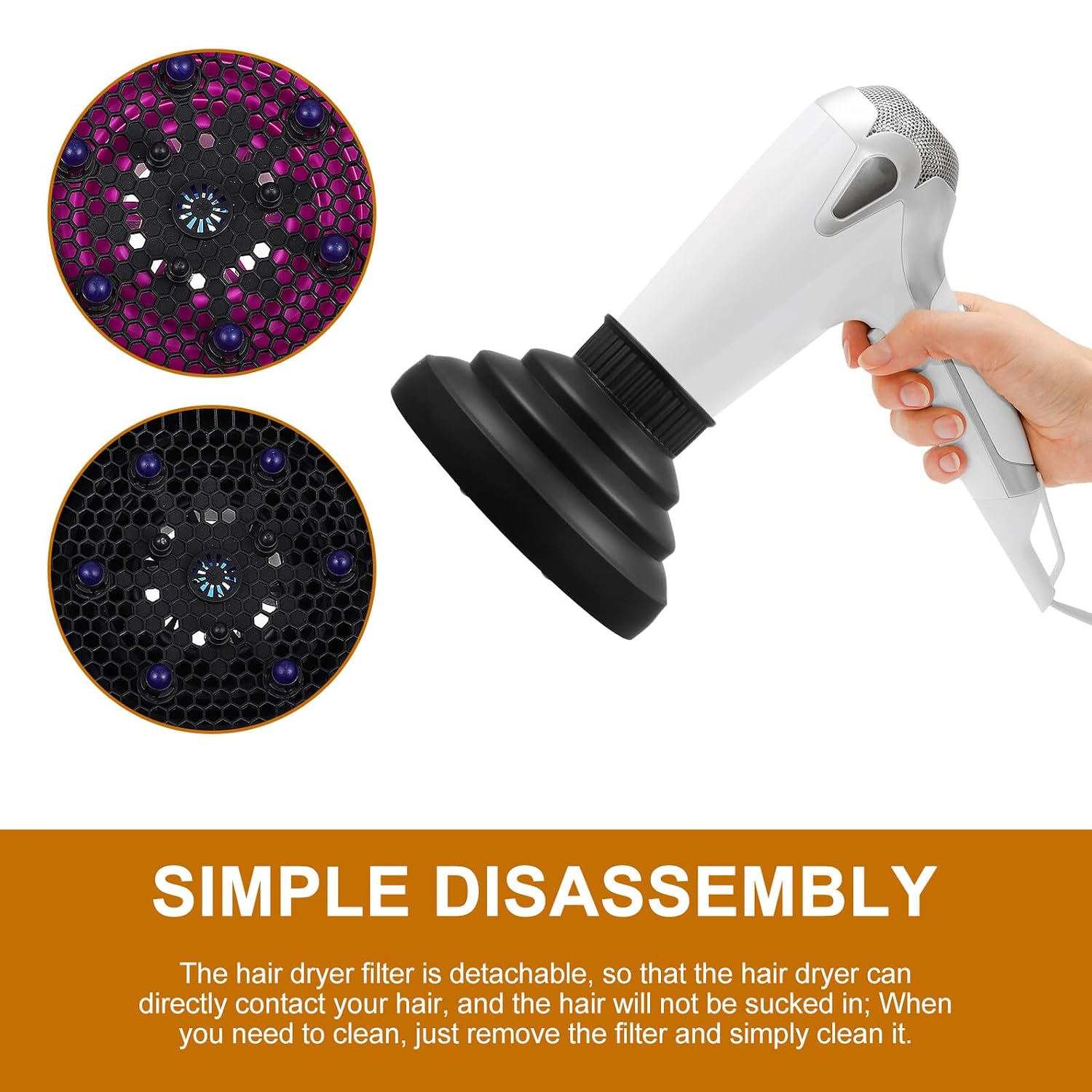 PRETYZOOM Foldable Silicone Hair Dryer Diffuser Nozzle Portable Heat-resistant Blow Dryer Attachment for Curly Wavy Straight Hair Even Heat Distribution and Reusable Black Purple
