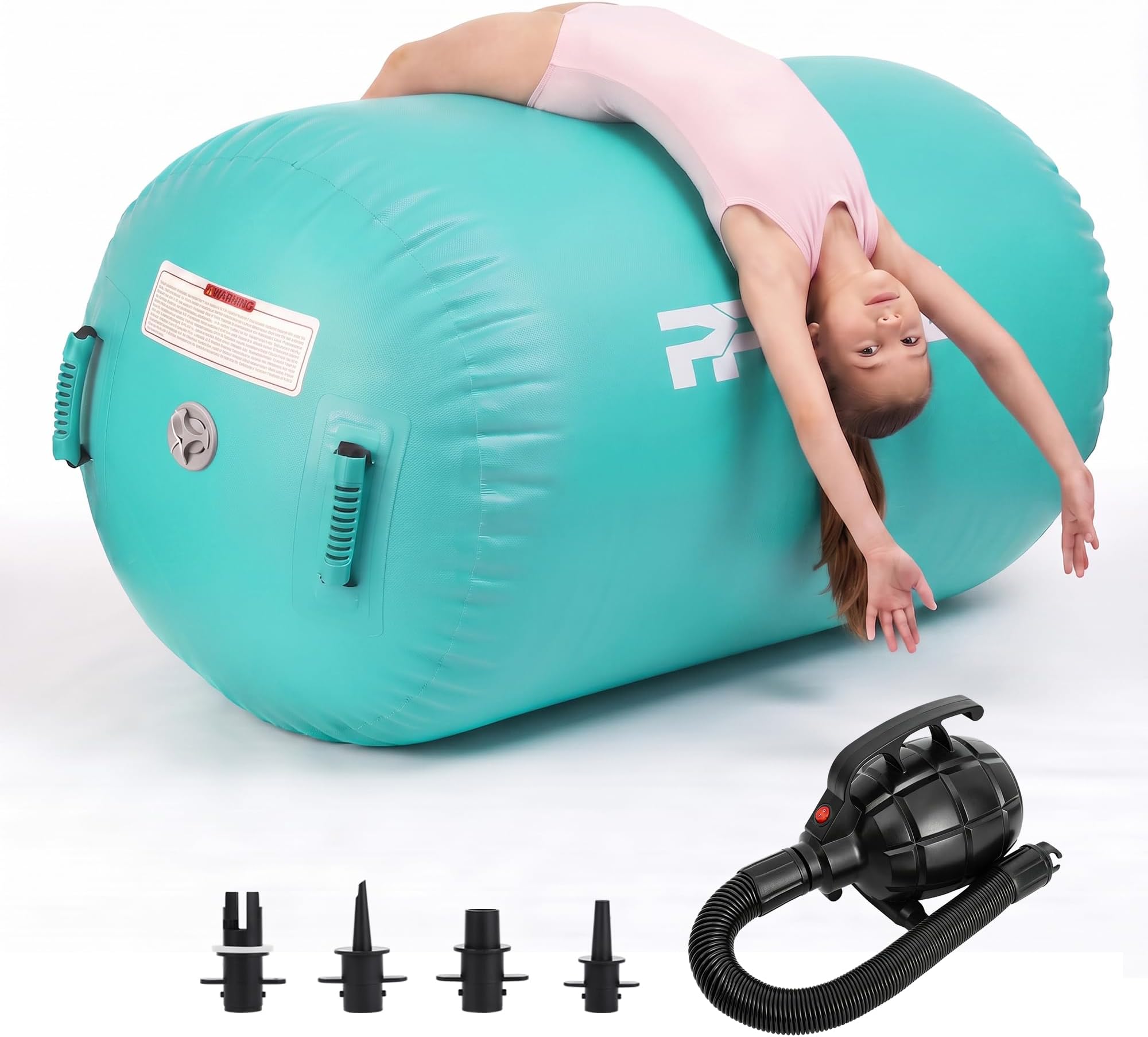 Gymnastics Air Roller Air Barrel Inflatable Tumbling Mat, Tumble Track Backhandspring Mat Gymnastic Equipment with Pump for Yoga Training Cheerleading Home Use