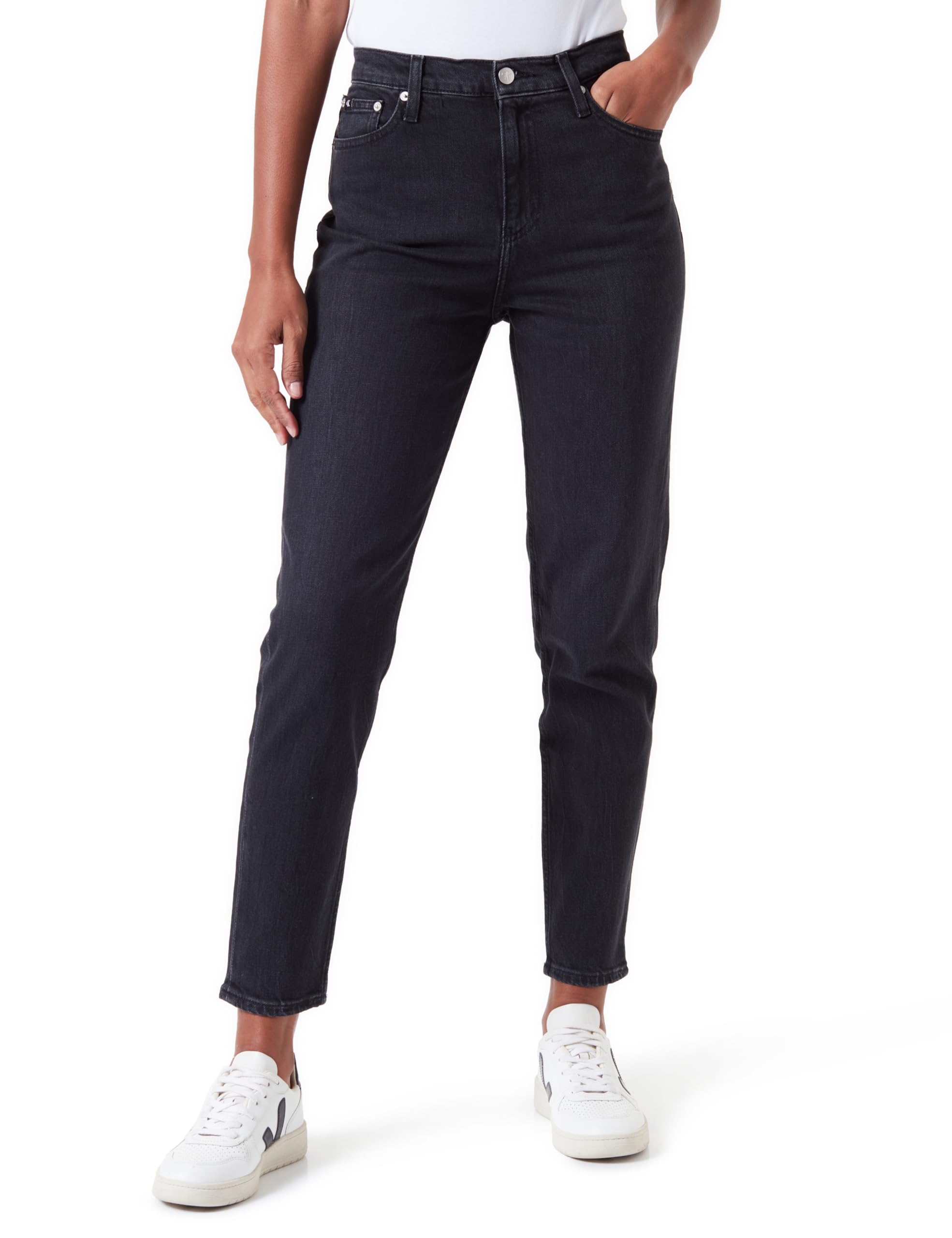 Calvin Klein Women’s Mom Fit Jeans, Black (Denim Black), 36W