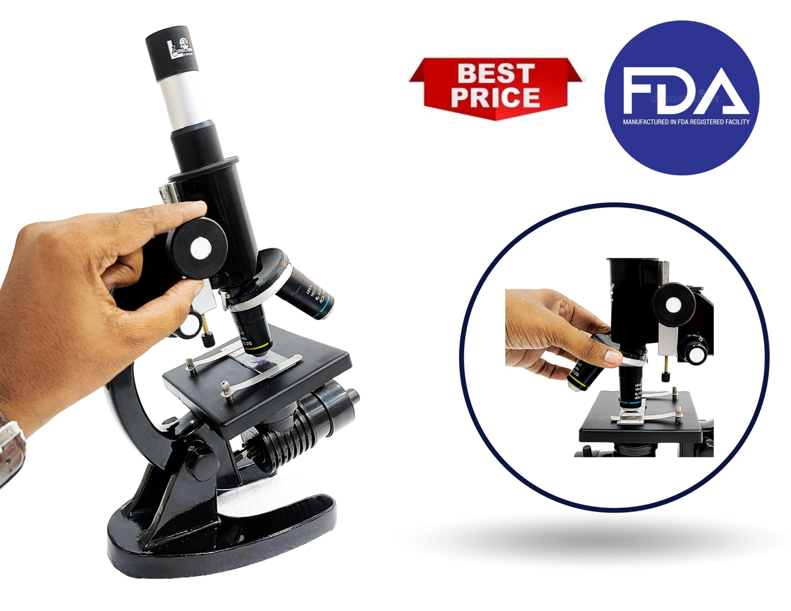 LABCARE EXPORT Black Compound Student Microscope With 10X & 45X Objective and 10X & 15X EYEPIECE ISO 9001:2015 CERTIFIED,GOVT. APPROVED BRAND - Image 3 thumbnail