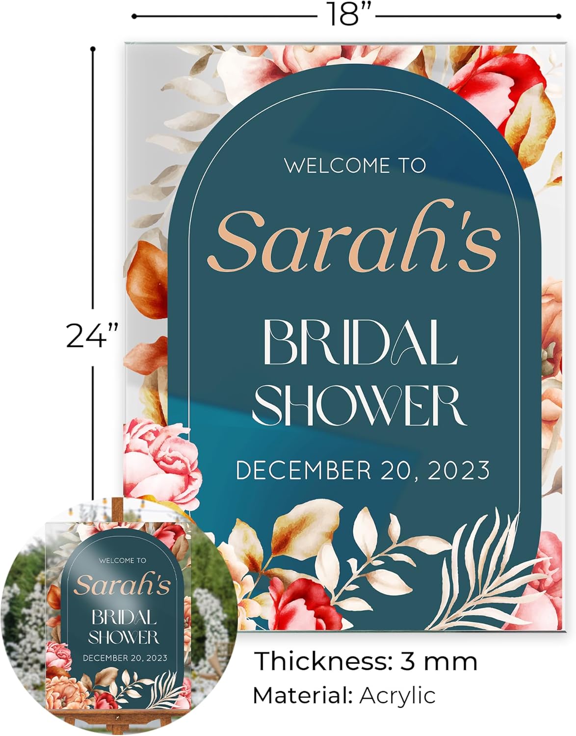 18"x24" Custom Welcome Sign for Bridal Shower, Personalized Welcome Sign for Bridal Shower Decorations, Custom Sign in Acrylic, Foam Board, or Coroplast (Design 1)
