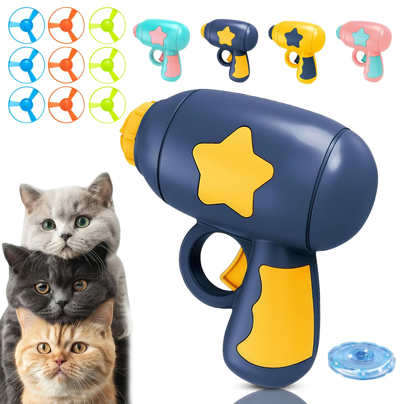 2026 New Cat Fetch Toy Launcher, Interactive Led Flying Disc Launcher Toy, Portable Cat Toys Disc Launchers With Colorful Flying Propeller, For Cats And Small Dogs (Dark Blue)