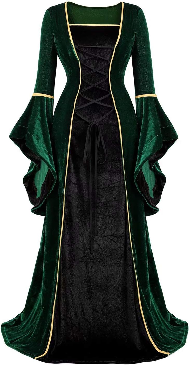 – Renaissance Costume Women Medieval Velvet Dress Irish Vintage Victorian Faire Costumes Party Halloween