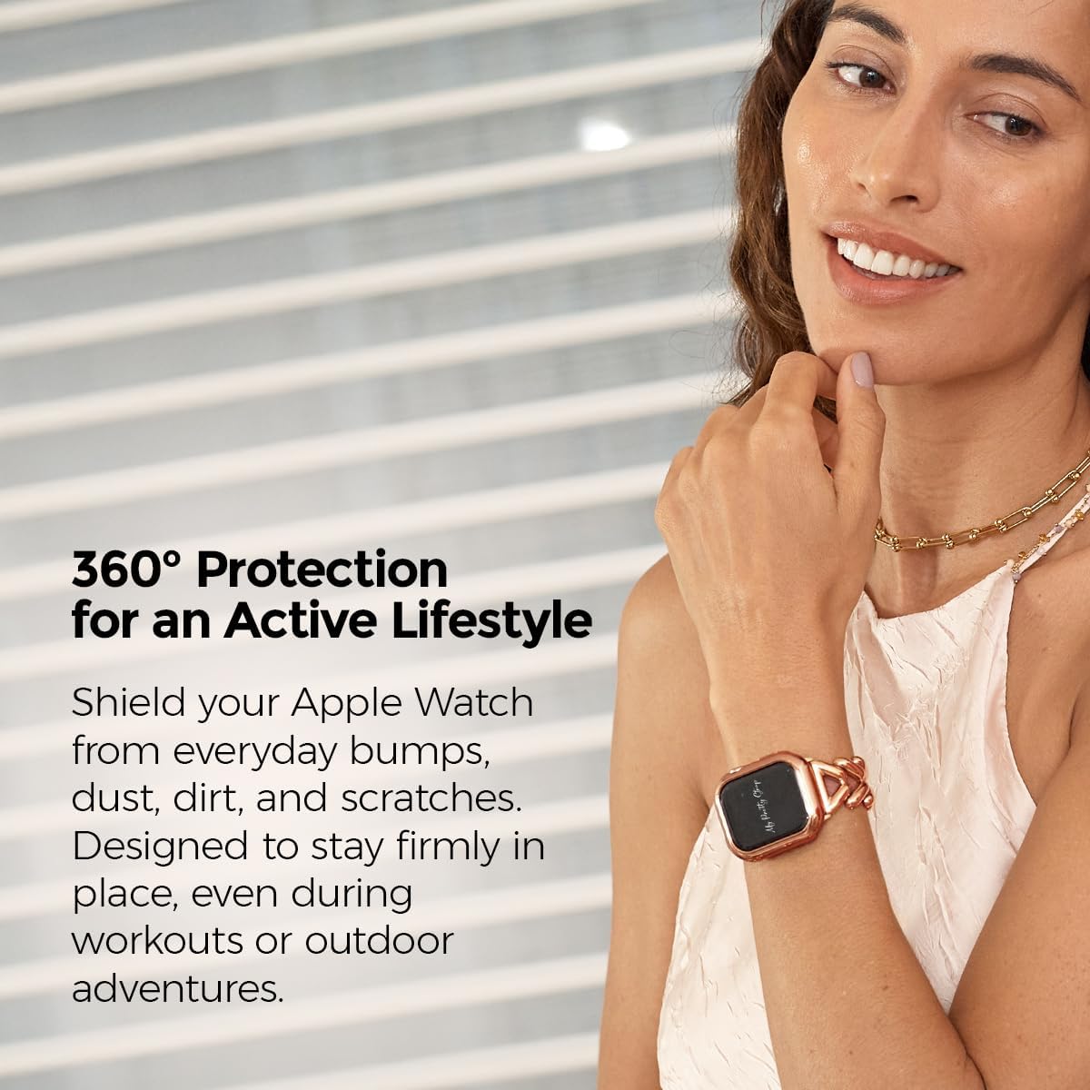 My Pretty Strap Rose Gold Apple Watch Band & Glossy XOXO Protective Case Bundle – Elegant Stainless Steel Strap & Luxury Metal Cover for Apple Watch Series 1-11, SE & Ultra (40MM) Mermaid