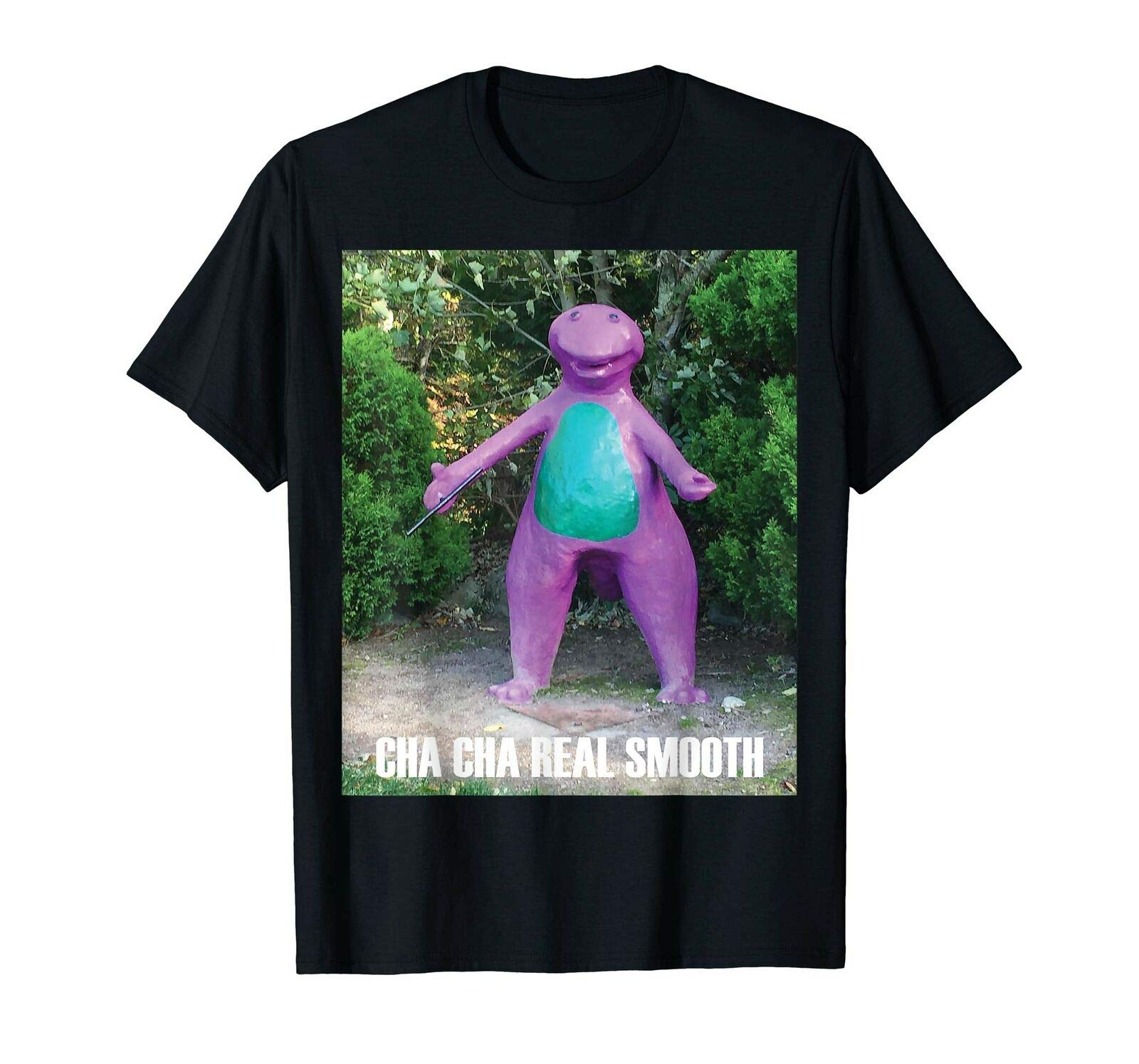 Barneyr Statuer Cha Cha Real Smooth Dinosaur Funny Meme Men's Fashion Black T-Shirt